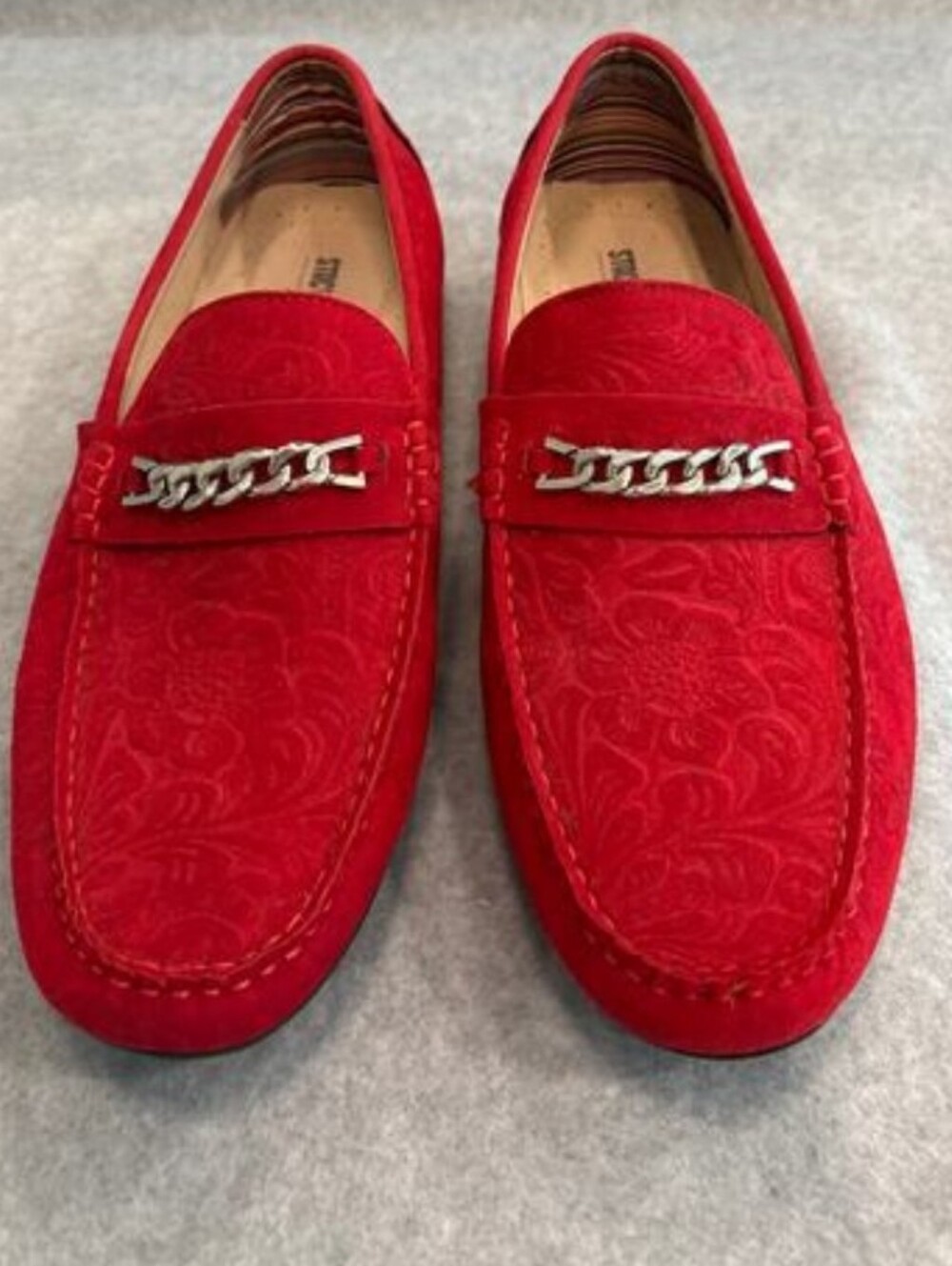 Stacy Adams Red Suede Chain Detail Loafers Size 10M